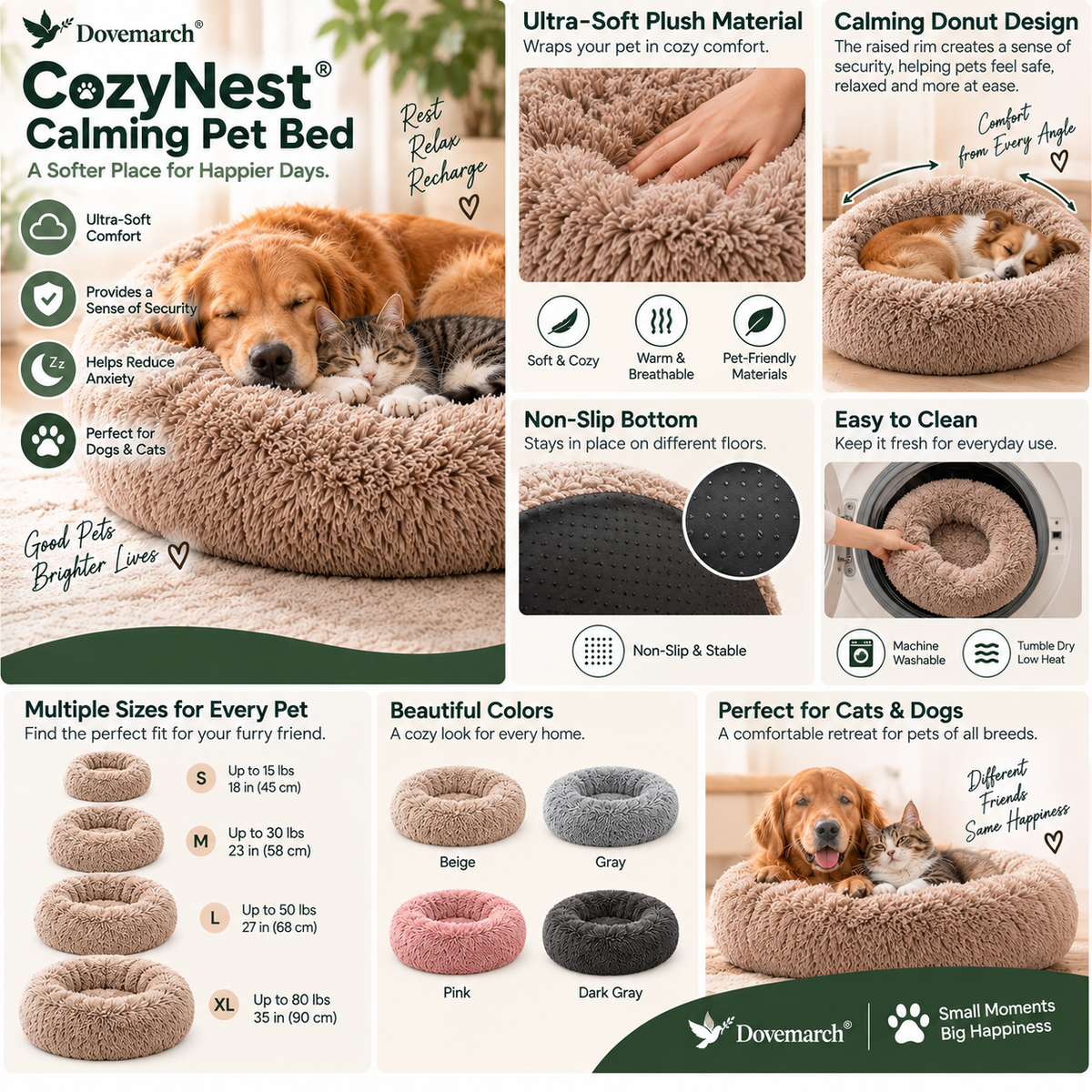 Dovemarch® CozyNest Calming Pet Bed
