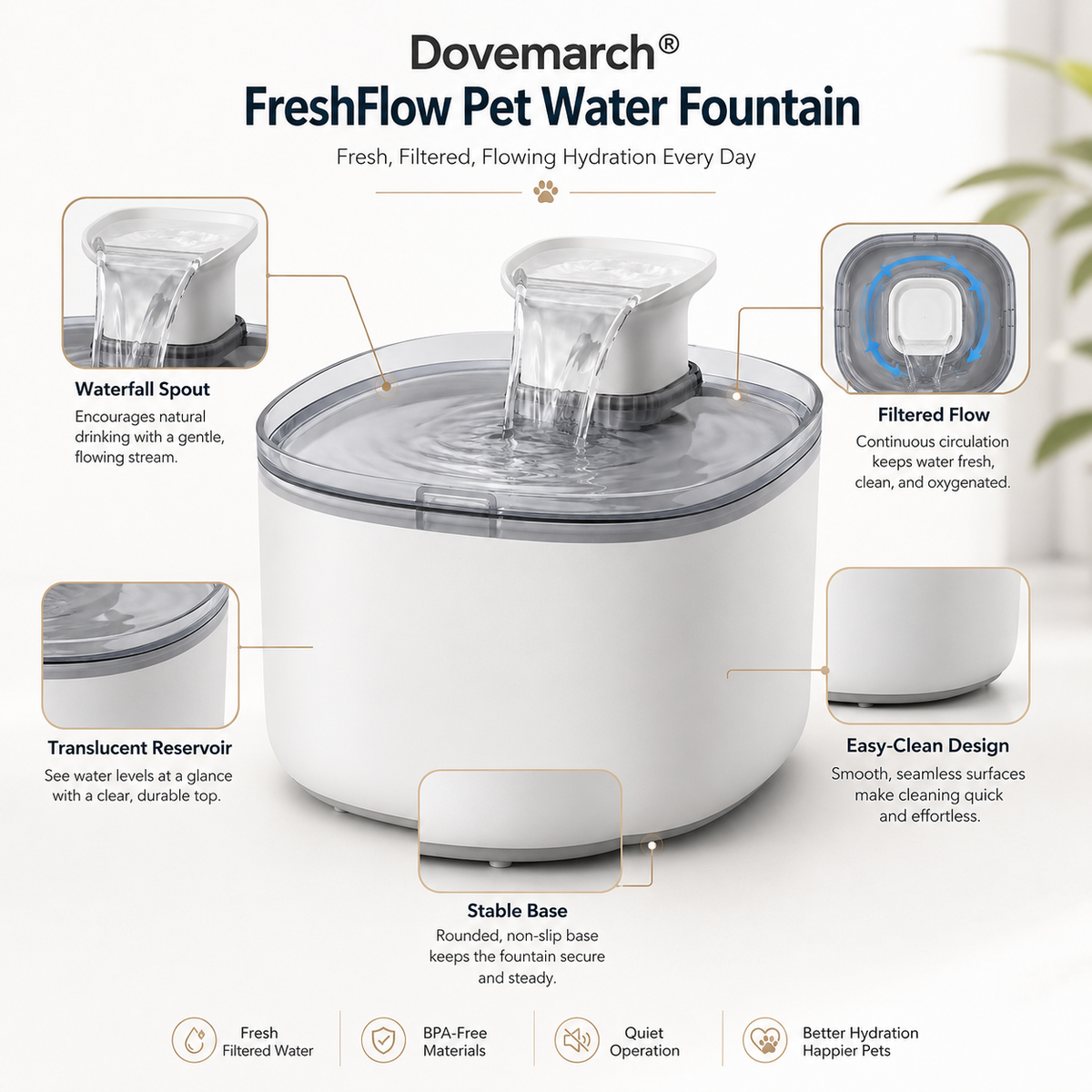 Dovemarch® FreshFlow Pet Water Fountain