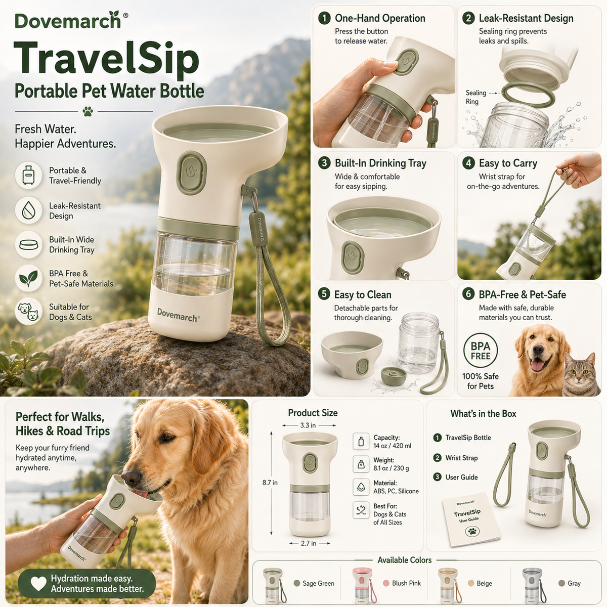 Dovemarch® TravelSip Portable Pet Water Bottle