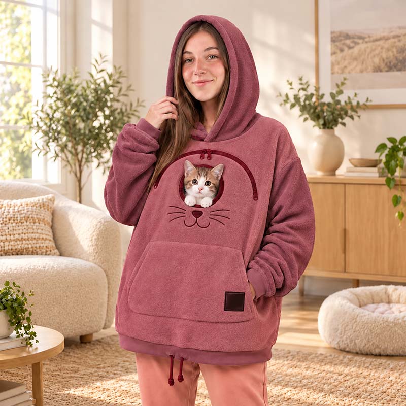 ✨🐾 Cozy Fleece Pet Bonding Pouch Hoodie – Warm & Supportive Small Pet Carrier Clothing