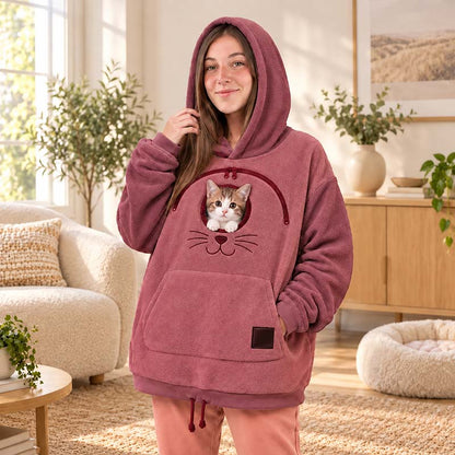 ✨🐾 Cozy Fleece Pet Bonding Pouch Hoodie – Warm & Supportive Small Pet Carrier Clothing