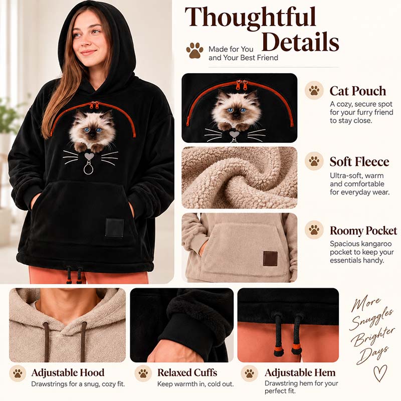 ✨🐾 Cozy Fleece Pet Bonding Pouch Hoodie – Warm & Supportive Small Pet Carrier Clothing