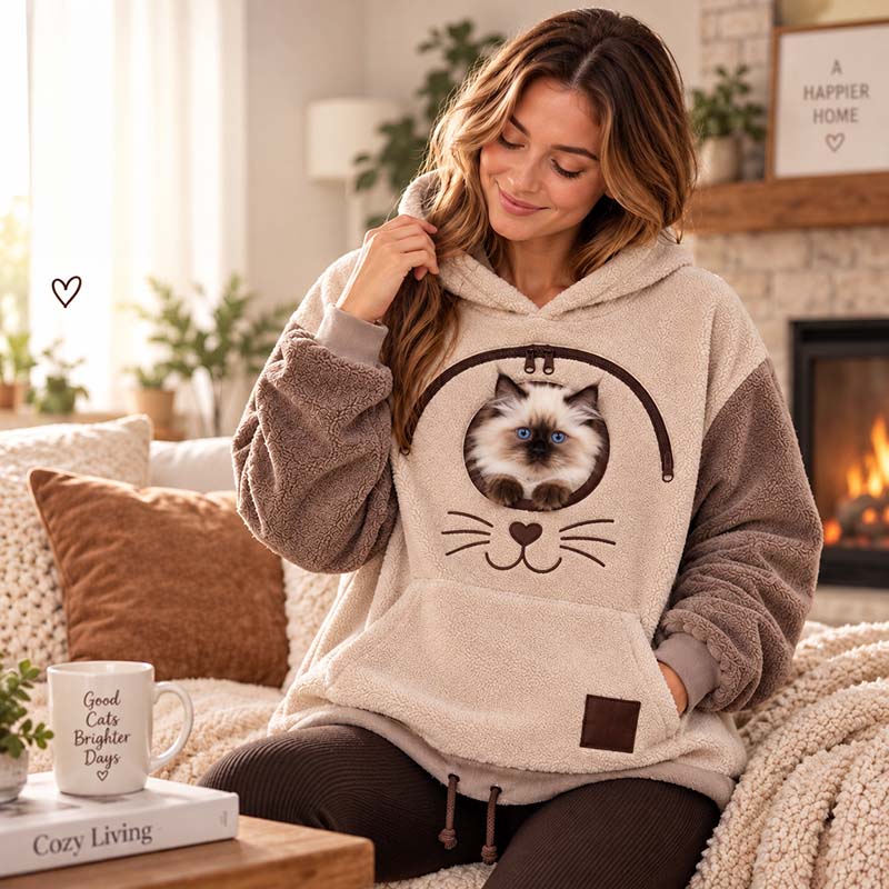 ✨🐾 Cozy Fleece Pet Bonding Pouch Hoodie – Warm & Supportive Small Pet Carrier Clothing