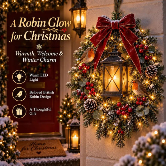 ✨Last Day 49% OFF✨🐦 A Robin Glow – Lighted Robin Christmas Wreath